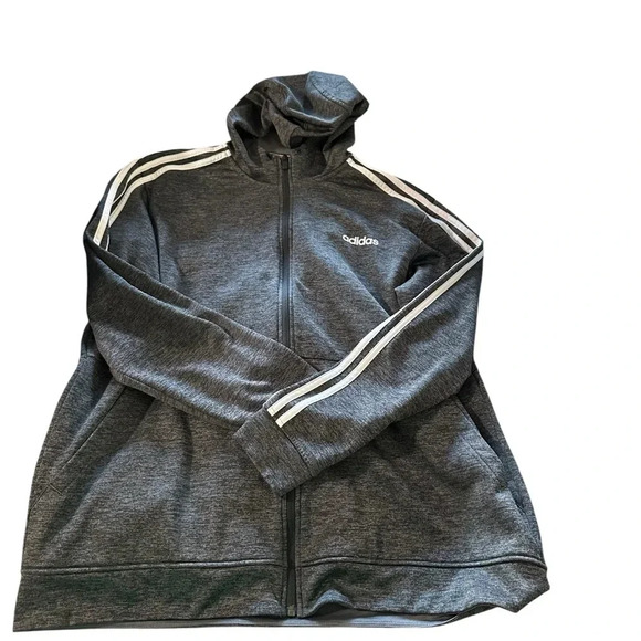 Adidas track jacket men's size XL grey with white stripes with hood - Picture 1 of 4